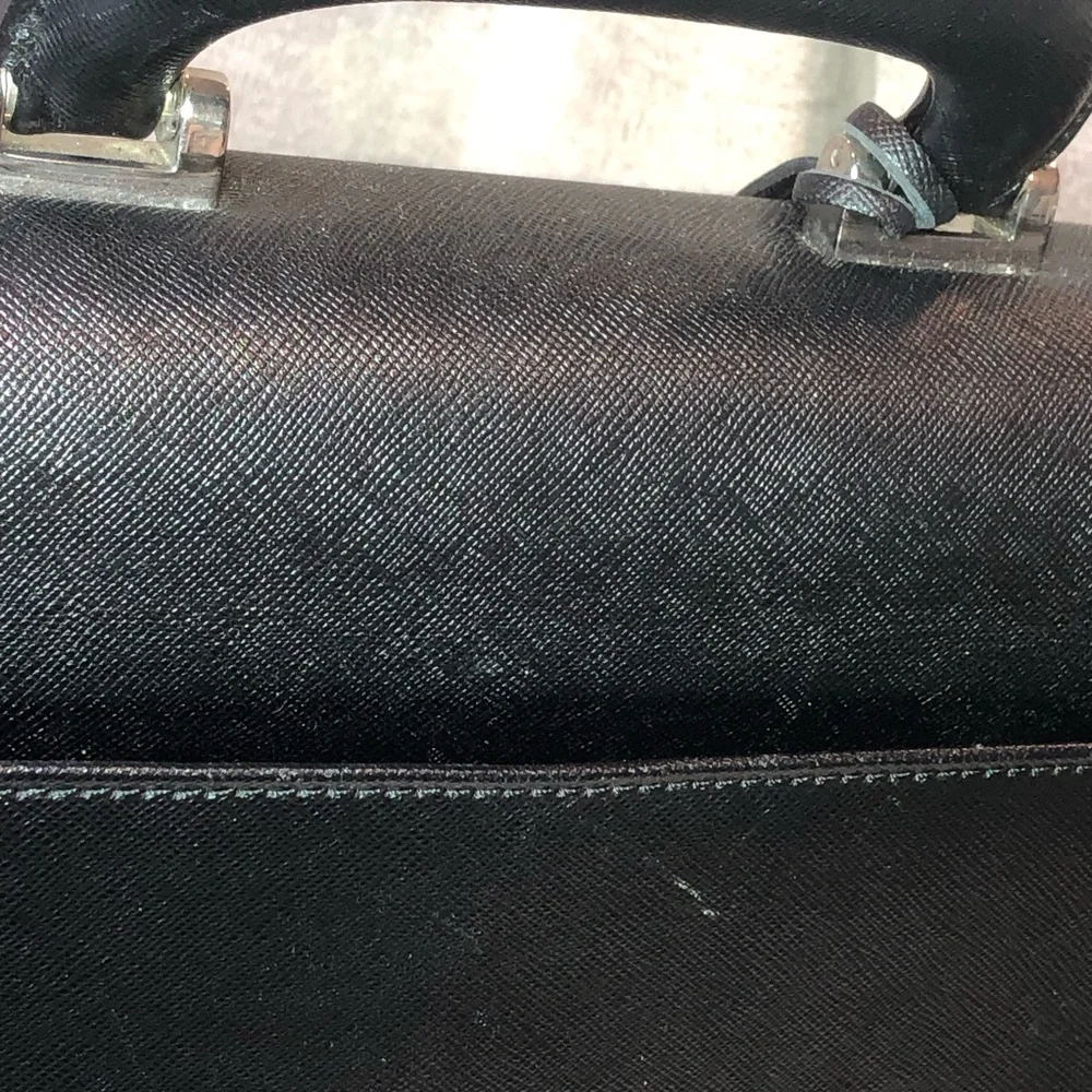 BURBERRY Black Saffiano Leather Briefcase Silver Lock Clochette Key Fully Lined